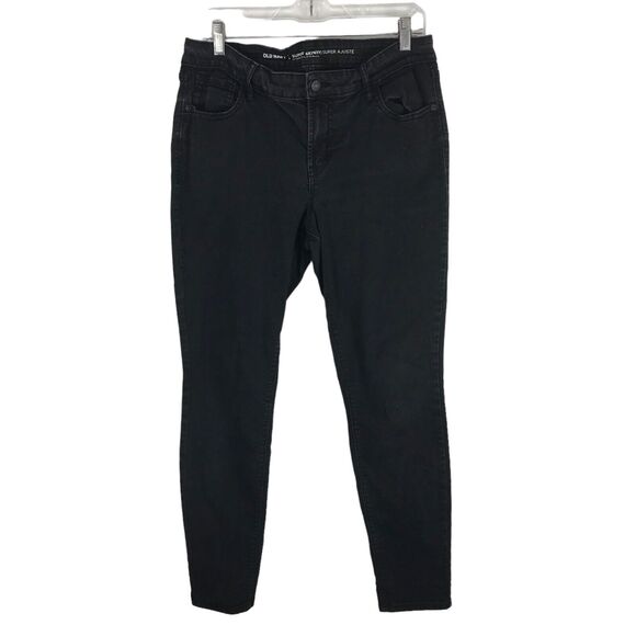Old Navy Super Skinny Jeans Women's Size 12 Black Mid-Rise Stretch Faded Look - Picture 1 of 8